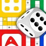 En bild av ett spelbräde med färgade sektioner i rött, gult, grönt och blått, och en spelkub som visar en femma i mitten