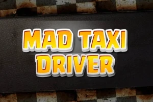 Texten Mad Taxi Driver i gula och vita versaler mot en svart bakgrund med ett rutigt mönster i kanterna