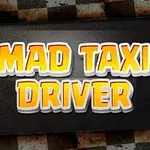 Texten Mad Taxi Driver i gula och vita versaler mot en svart bakgrund med ett rutigt mönster i kanterna