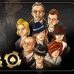 Tecknade karaktärer i retrogangsterstil står framför en mörk bakgrund med texten Mafia Poker längst ner