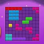 Färgglada block arrangerade på ett rutnät med en lila bakgrund och guldfärgade pilar på sidorna