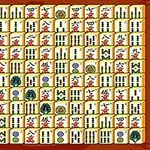 Ett rutnät med mahjong-brickor i olika färger och symboler, upplagda tätt intill varandra