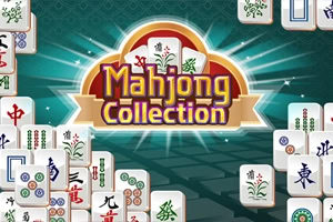 Färgglad logotyp med mahjongbrickor, grön bakgrund och strålande ljuseffekter