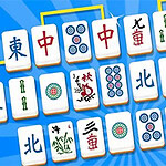 Ett antal mahjongbrickor med olika symboler och tecken mot en blå bakgrund