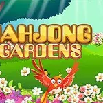 Färgglad scen med en papegoja, blommor och texten Mahjong Gardens