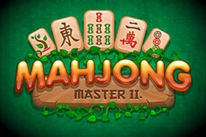 Texten Mahjong Master II med illustrerade mahjongbrickor ovanför på en grön bakgrund