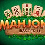 Texten Mahjong Master II med illustrerade mahjongbrickor ovanför på en grön bakgrund