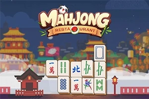 Illustration av en stadssilhuett i traditionell östasiatisk stil med mahjong-brickor i förgrunden