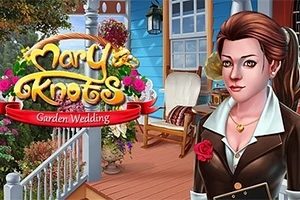 En kvinna i kavaj står framför ett blått hus med blommor och en veranda, och en röd banderoll med text