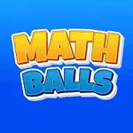 Texten MATH BALLS i mitten med färgglada siffror 2, 5, 7 och 4 i bollar runtomkring på blå bakgrund