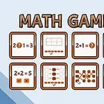 Sju ikoner med brädspels- och matematikmotiv under rubriken Math Games
