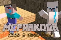 I 3D tvåspelarläge mc parkour hjälper du två vänner att nå mållinjen