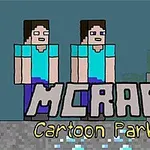 Två tecknade figurer i rutiga kläder med texten MCRAFT Cartoon Parkour framför en grå och blå bakgrund