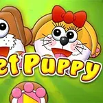 Tecknade figurer av en hund och en katt med stora, glada ögon mot en grön bakgrund med texten Meet Puppy