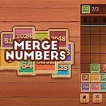 Brunt och träfärgat rutnät med färgglada numrerade block och texten Merge Numbers till vänster