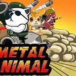 Tecknade djur i militärkläder och vapen står på en tank med en explosion i bakgrunden, med texten Metal Animal i förgrunden