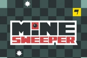Texten MINESWEEPER med en bombikon i bokstaven M mot en schackbrädeliknande bakgrund