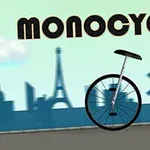 En enhjuling framför en stadssilhuett med texten MONOCYCLE ovanför