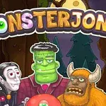 Tecknade monsterfigurer med en mörk skog i bakgrunden och texten MONSTERJONG ovanför