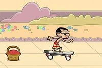 Mr. Bean lär sig åka skateboard, han gillar nya leksaker
