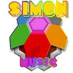 Färgglatt mönster i form av en hexagon med ordet SIMON ovanför och MUSIC nedanför