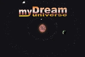 Texten myDream universe över en rymdscen med planeter och stjärnor