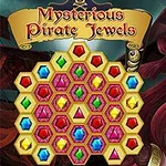 En illustration av ett hexagonalt pussel med färgglada ädelstenar och en rödhårig piratfigur med hatt och drake i bakgrunden
