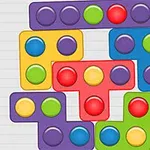 Färgglada pusselbitar med cirkulära knappar arrangerade i ett blockmönster