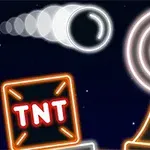 Glödande neonkonst med en måltavla, en TNT-låda och en projektil i rörelse