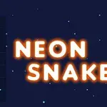 Neonfärgad orm och texten Neon Snake på en mörk bakgrund med små lysande stjärnor