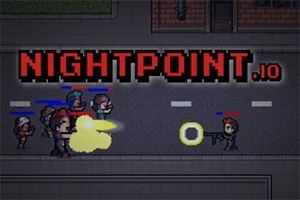 Pixelgrafik med figurer som skjuter på en väg med texten NIGHTPOINT