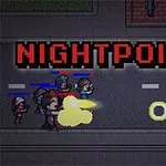 Pixelgrafik med figurer som skjuter på en väg med texten NIGHTPOINT