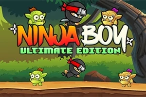 Ninja och gröna goblins i en tecknad skogsmiljö med texten Ninja Boy Ultimate Edition