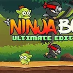 Ninja och gröna goblins i en tecknad skogsmiljö med texten Ninja Boy Ultimate Edition