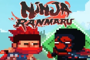 Två pixelgrafikfigurer, en rödklädd ninja och en maskerad figur, med texten Ninja Ranmaru ovanför dem