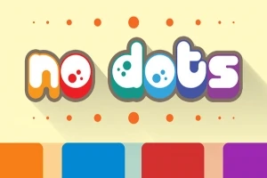 Texten no dots i färgglada bokstäver med skuggor, omgiven av små orange prickar på en ljusgul bakgrund