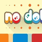 Texten no dots i färgglada bokstäver med skuggor, omgiven av små orange prickar på en ljusgul bakgrund