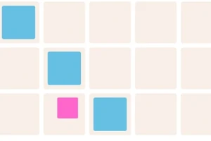 Fyrkantiga rutor i ett rutnät med blå och rosa markerade rutor
