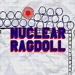 Handritad stil med blå cirklar, rutor och en röd målcirkel på ett skrynkligt papper samt texten Nuclear Ragdoll