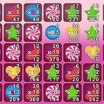 Färgglada rutor med siffror visar olika ikonmönster och multipliers på en bakgrund med rosa nyanser