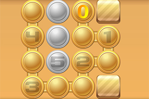 Välordnad rutsystem med numrerade guld- och silvercirklar, samt guldfärgade block på en orange bakgrund