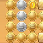 Välordnad rutsystem med numrerade guld- och silvercirklar, samt guldfärgade block på en orange bakgrund