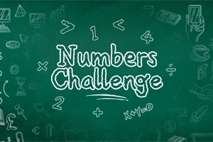Grön tavla med texten Numbers Challenge och olika matematiska symboler och teckningar runtomkring