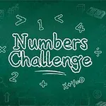 Grön tavla med texten Numbers Challenge och olika matematiska symboler och teckningar runtomkring