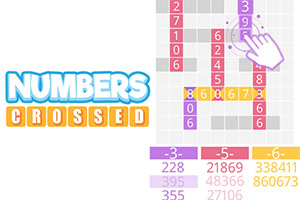 Logotypen NUMBERS CROSSED bredvid ett rutnät med färgade numrerade rutor och en handikon som klickar på ett nummer