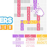 Logotypen NUMBERS CROSSED bredvid ett rutnät med färgade numrerade rutor och en handikon som klickar på ett nummer