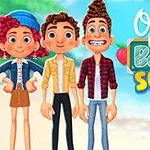 Tre animerade karaktärer med färgglada kläder står framför en tecknad bakgrund med text som säger Ocean Kids Back to School