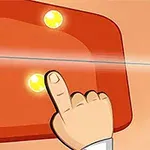 En hand som trycker på en belyst gul knapp på en rektangulär orange panel