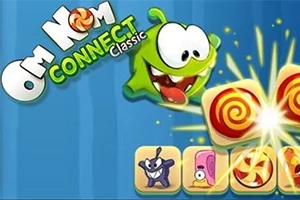 Tecknad grön figur med stora ögon bredvid snurrade godisbitar och texten CONNECT CLASSIC på en blå bakgrund