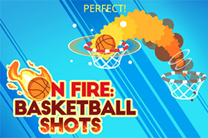Basketbollar träffar korgar med eldflammor i bakgrunden och texten On Fire: Basketball Shots